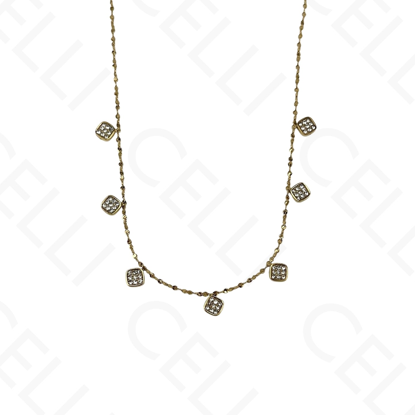 Steel Necklace - Mini Squares with Rhinestones