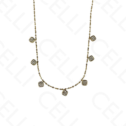 Steel Necklace - Mini Squares with Rhinestones