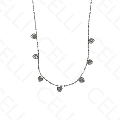 Steel Necklace - Mini Hearts with Rhinestones