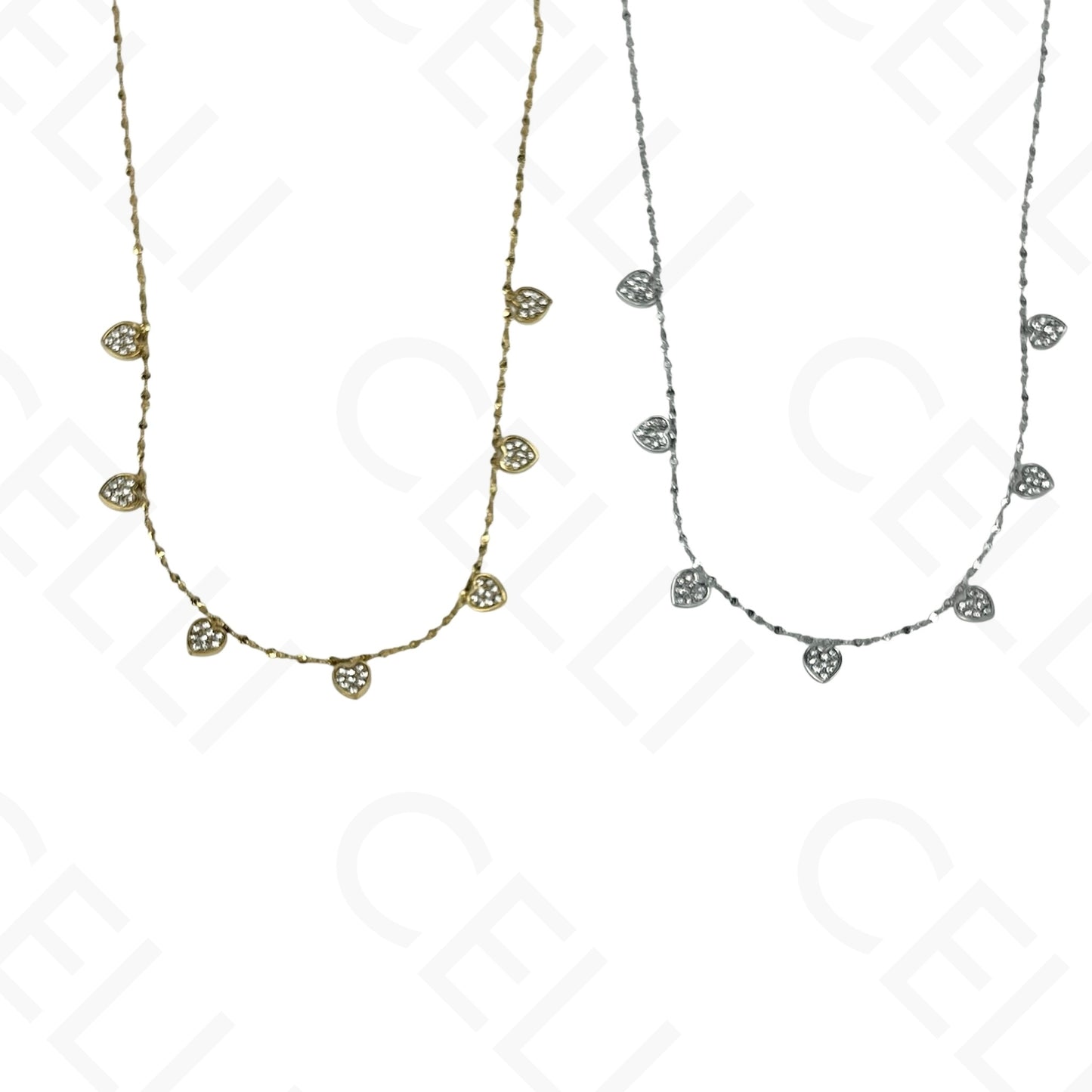 Steel Necklace - Mini Hearts with Rhinestones