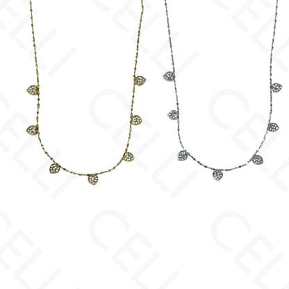 Steel Necklace - Mini Hearts with Rhinestones