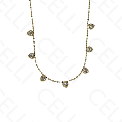 Steel Necklace - Mini Hearts with Rhinestones