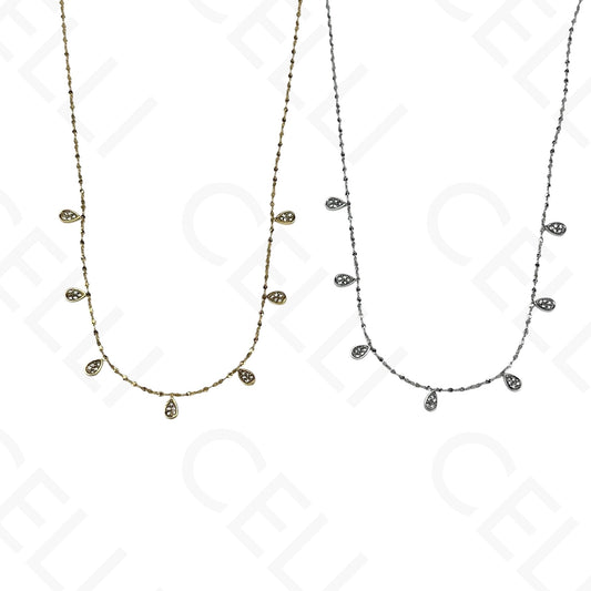 Collar de acero - mini gota con brillantes