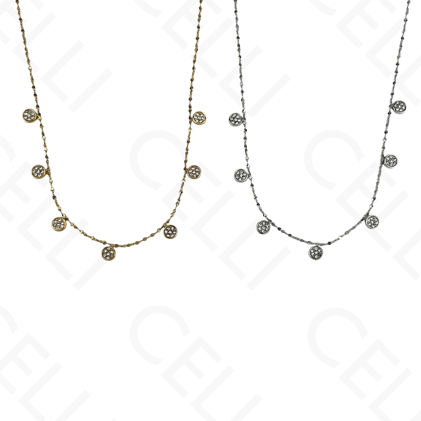 Steel Necklace - Mini Circles with Rhinestones