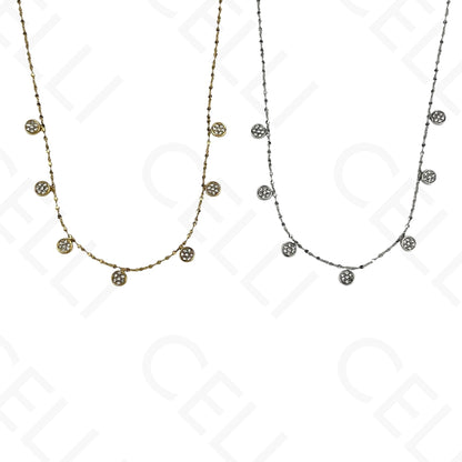 Steel Necklace - Mini Circles with Rhinestones