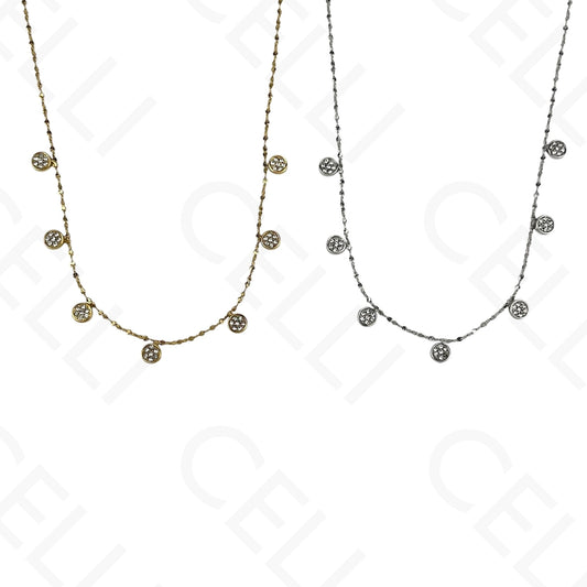 Collar de acero - mini círculos con brillantes