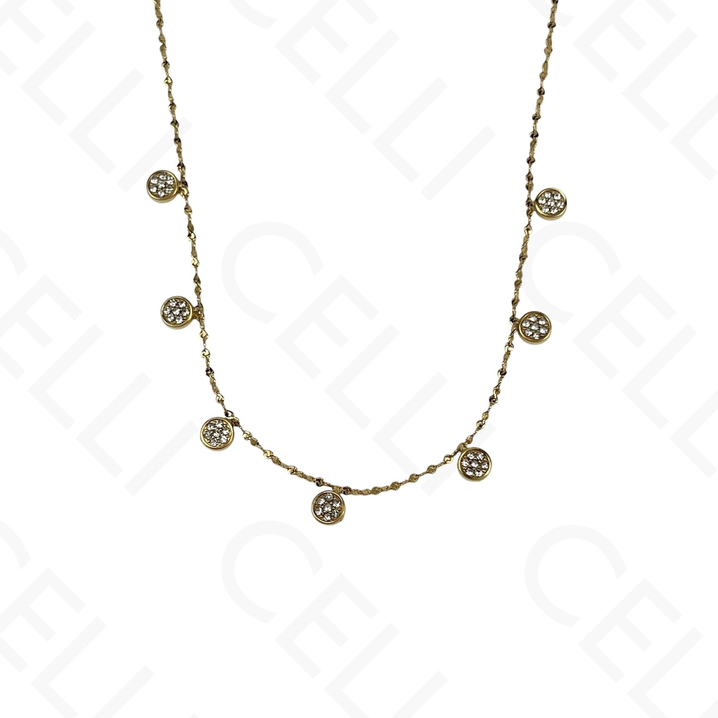 Steel Necklace - Mini Circles with Rhinestones