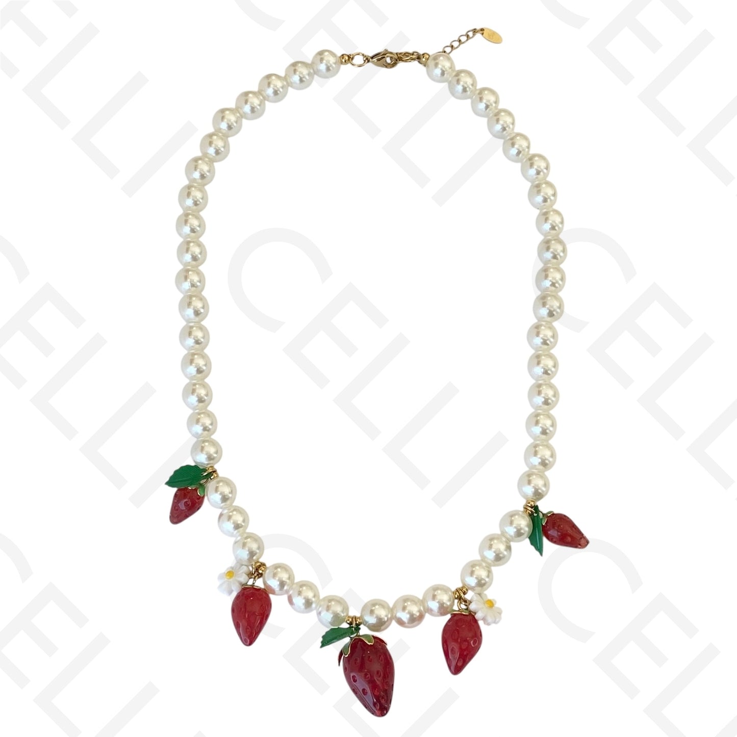 Colar de aço - pérolas com morangos