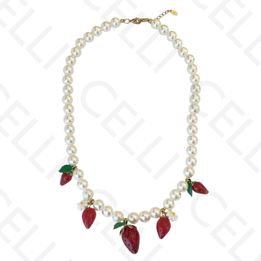 Colar de aço - pérolas com morangos