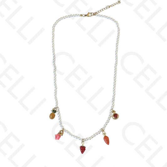 Colar de aço - pérolas com frutas