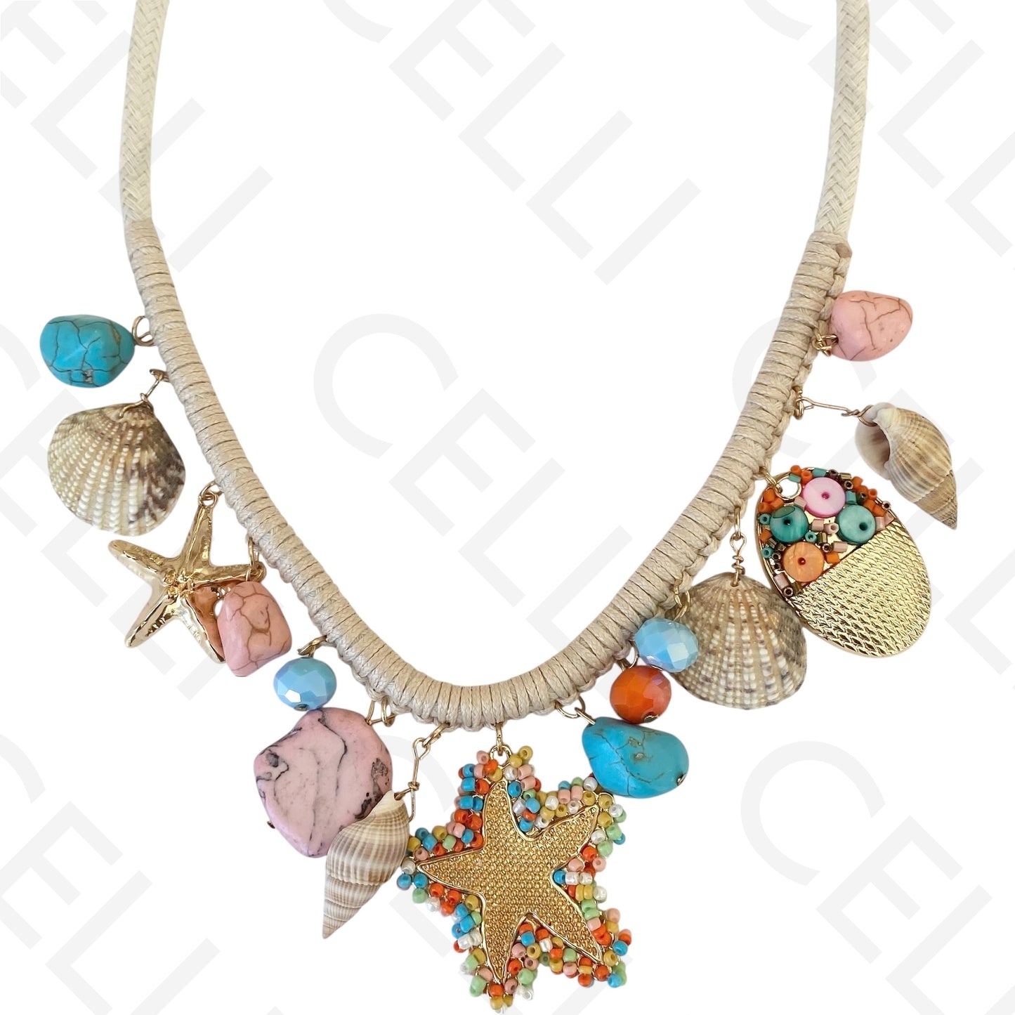 Colar de moda - cordão de algodão com elementos do mar