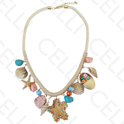 Colar de moda - cordão de algodão com elementos do mar