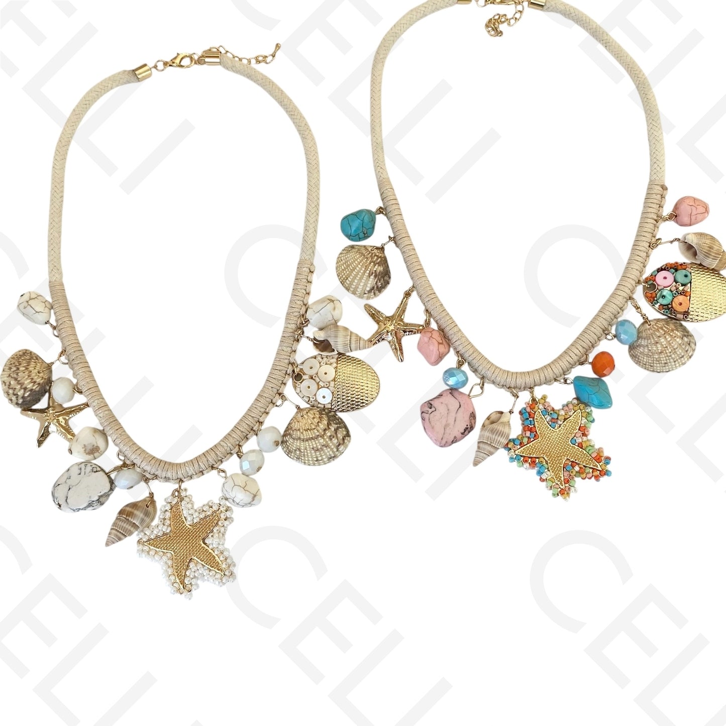 Colar de moda - cordão de algodão com elementos do mar