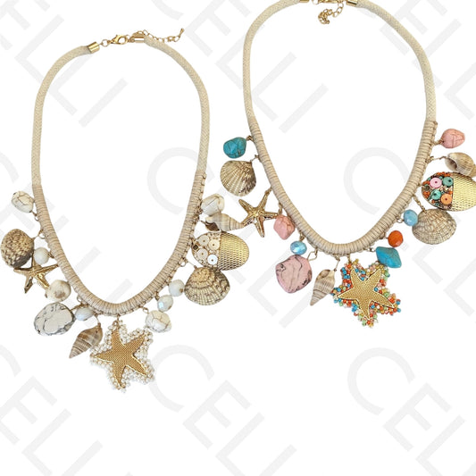 Colar de moda - cordão de algodão com elementos do mar
