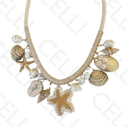 Colar de moda - cordão de algodão com elementos do mar