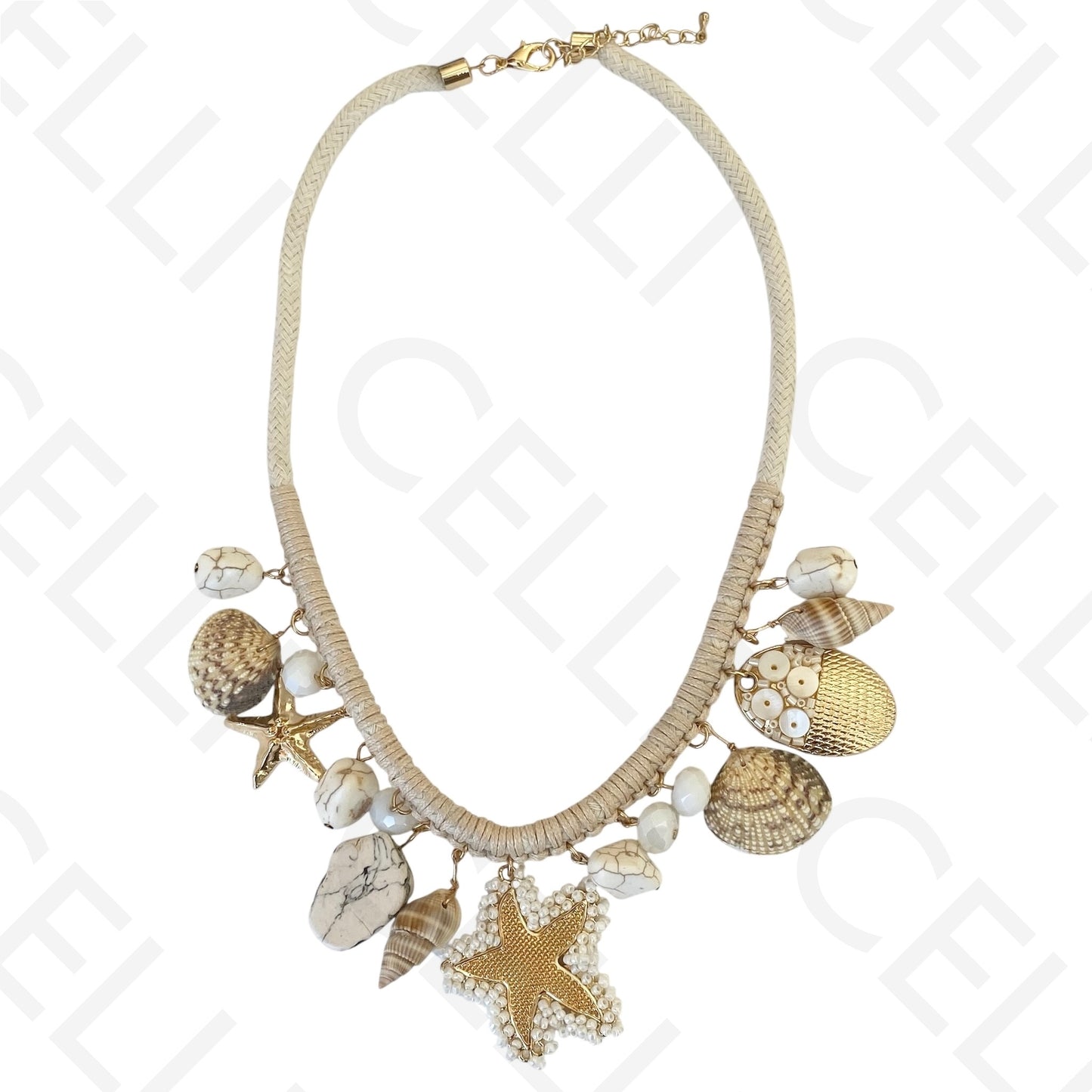 Colar de moda - cordão de algodão com elementos do mar