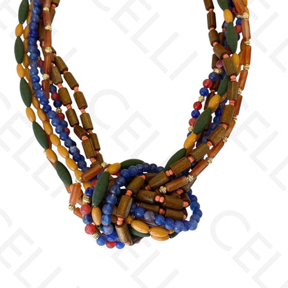 Colar de moda - multi fio de contas de madeira