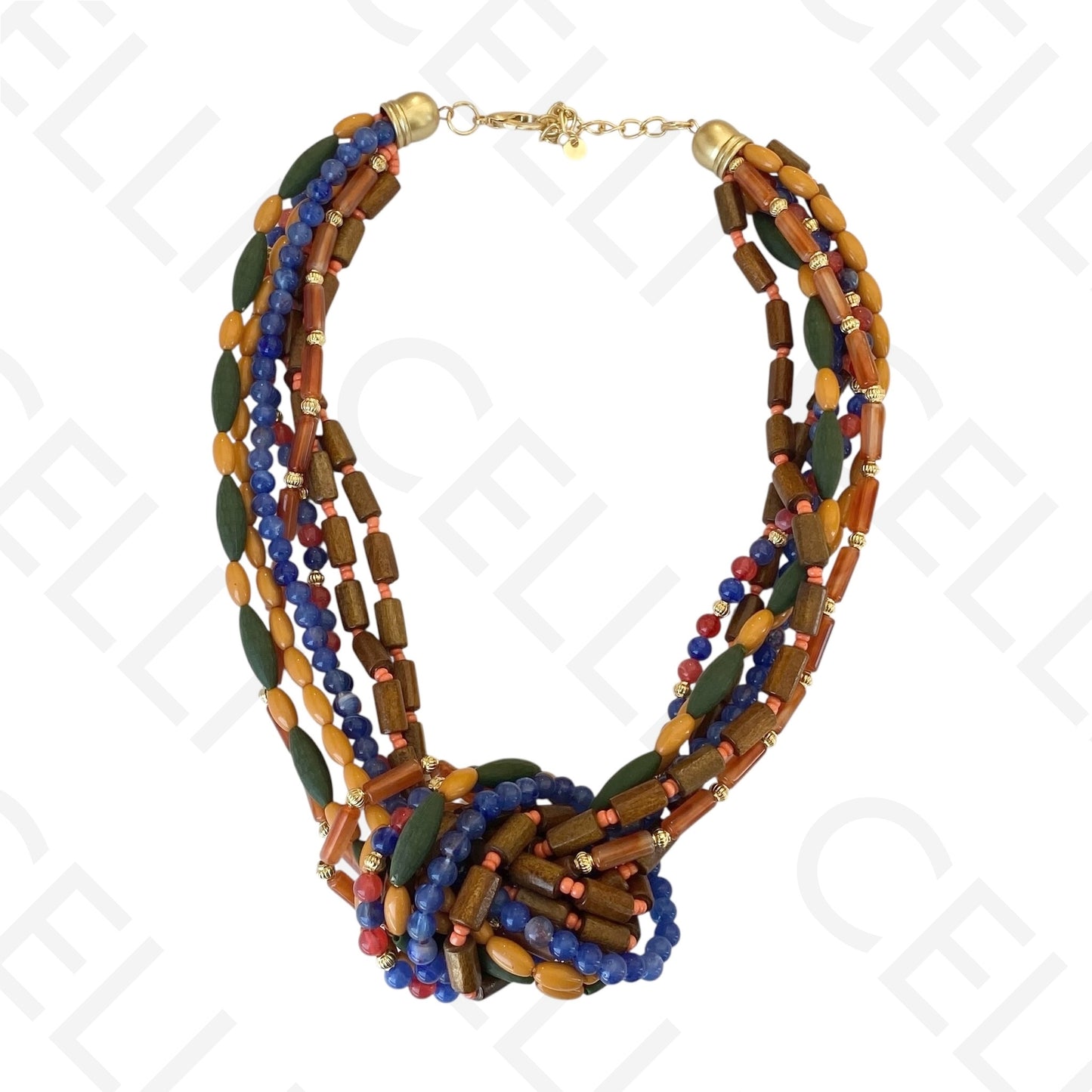 Colar de moda - multi fio de contas de madeira
