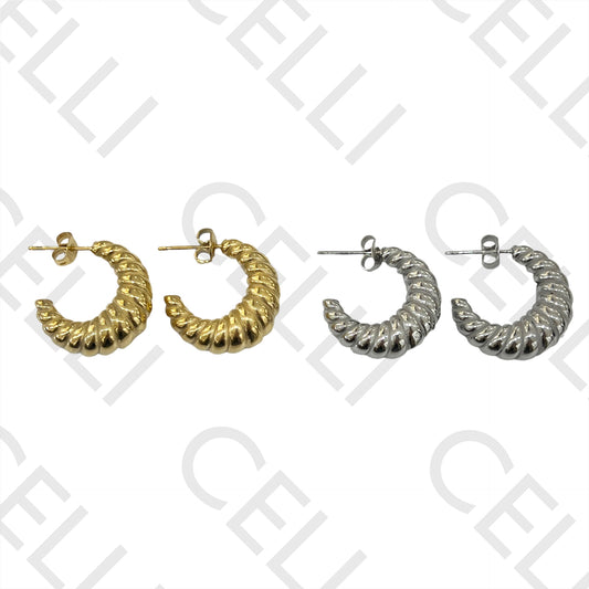 不锈钢耳环 - 扭曲的粗羊角面包形状