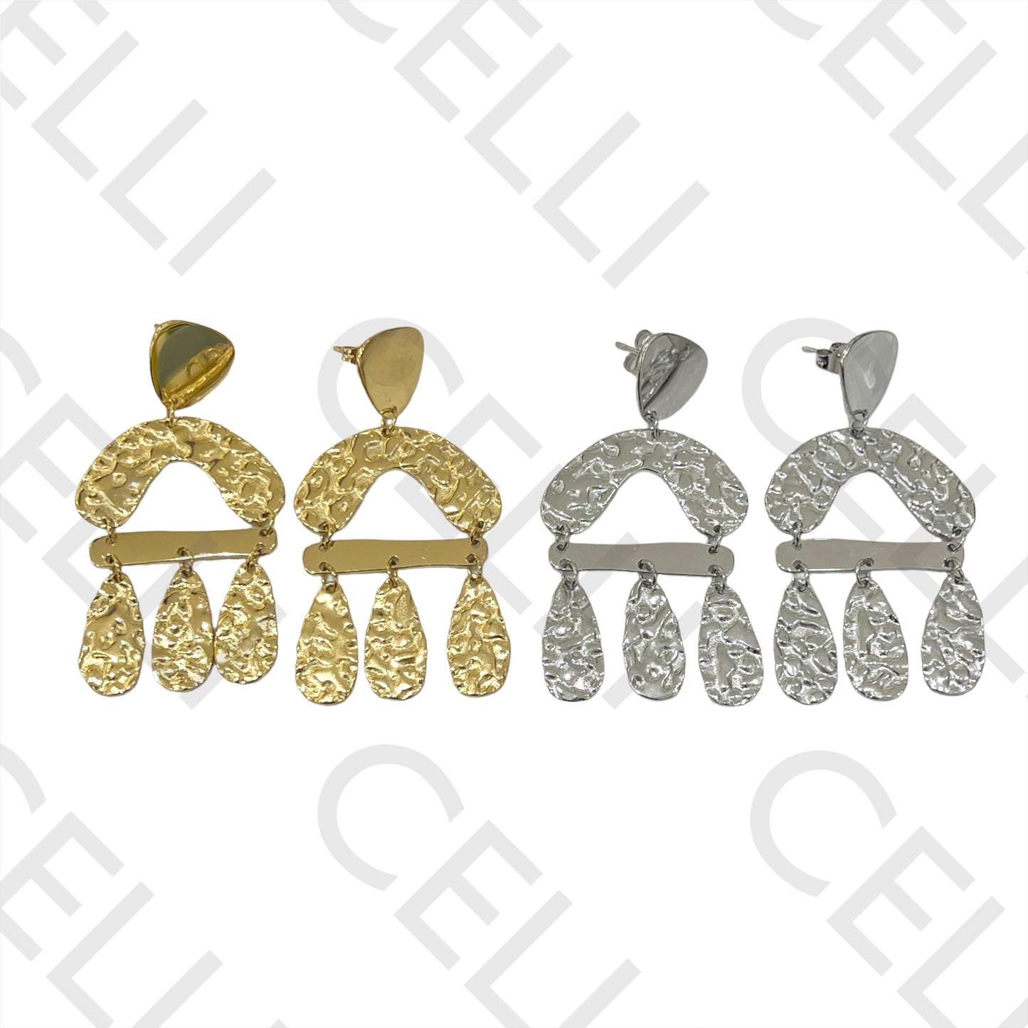 Brinco de Aço - detalhado martelado (e tipo espelho)