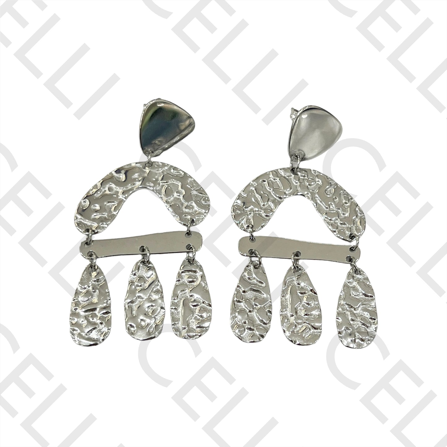 Brinco de Aço - detalhado martelado (e tipo espelho)