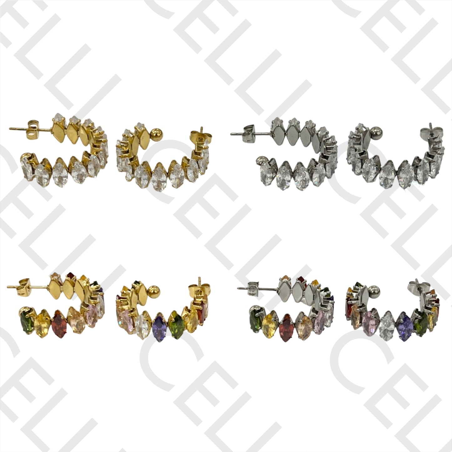 Brinco Argola de Aço - brilhantes zirconias