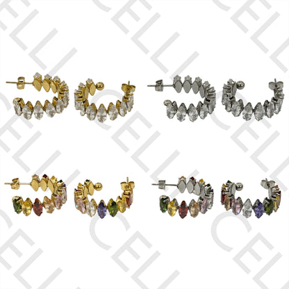 Brinco Argola de Aço - brilhantes zirconias