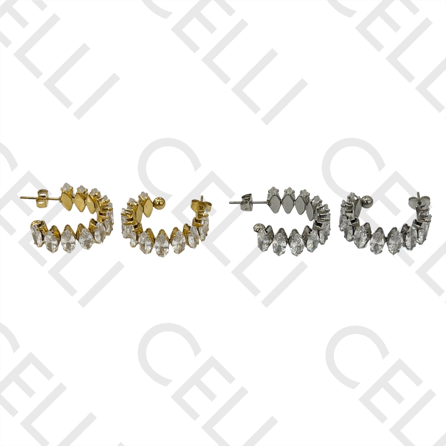 Brinco Argola de Aço - brilhantes zirconias