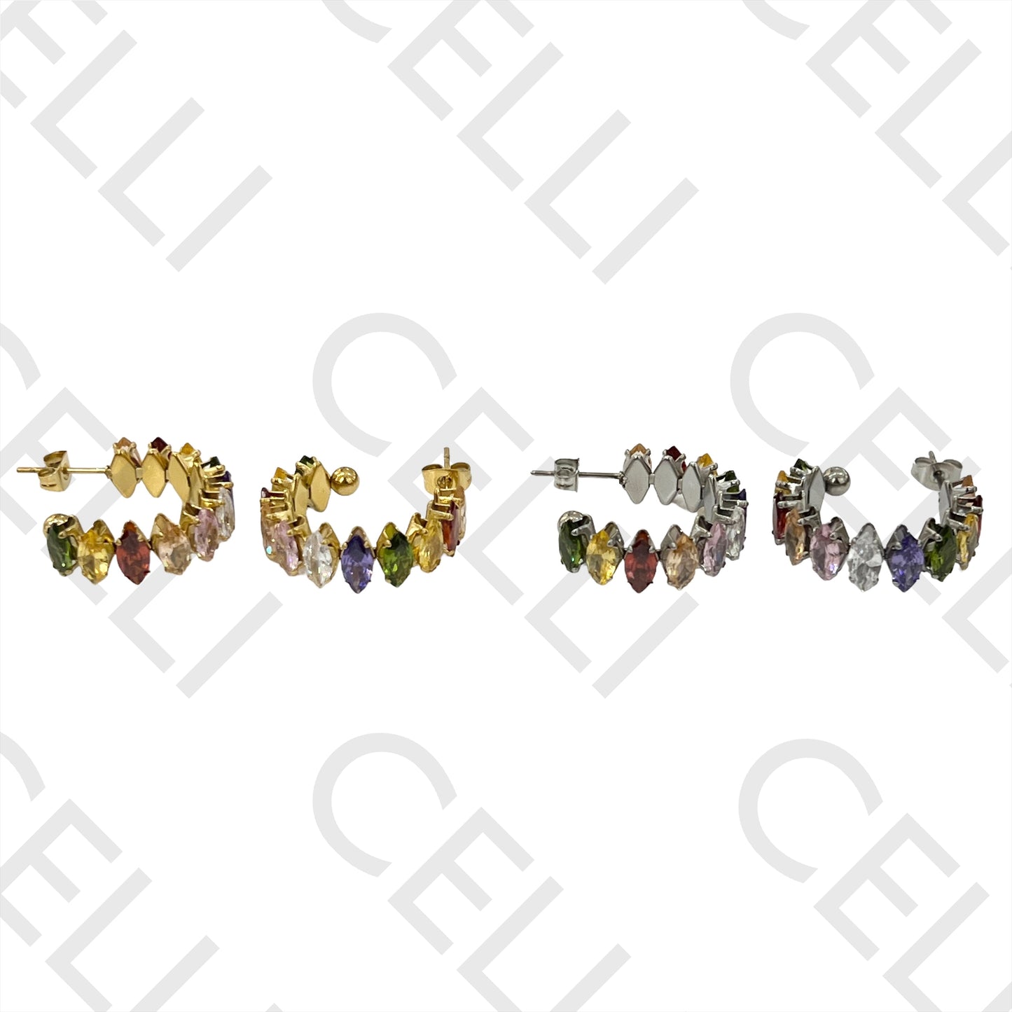 Brinco Argola de Aço - brilhantes zirconias