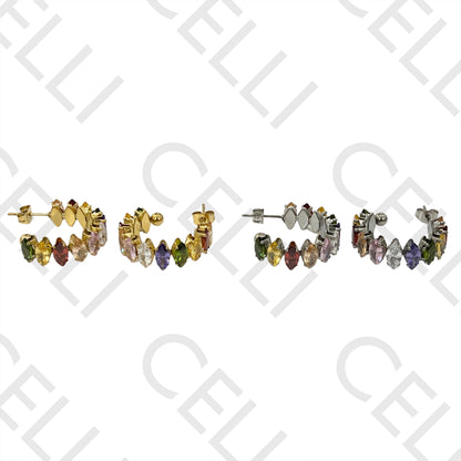 Brinco Argola de Aço - brilhantes zirconias