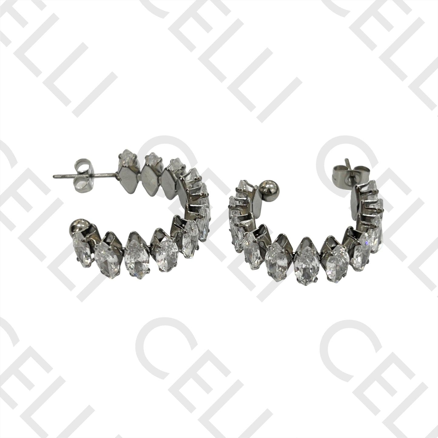 Brinco Argola de Aço - brilhantes zirconias