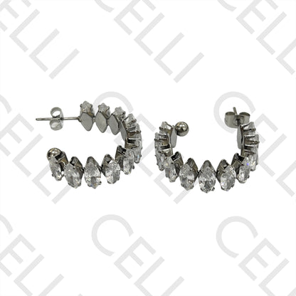 Brinco Argola de Aço - brilhantes zirconias