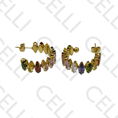 Brinco Argola de Aço - brilhantes zirconias