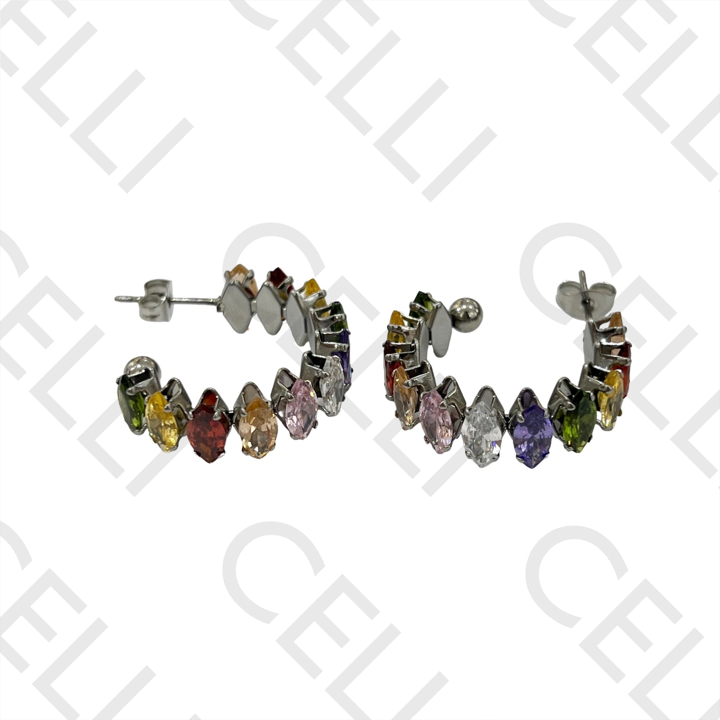 Brinco Argola de Aço - brilhantes zirconias