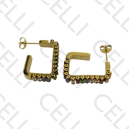 不锈钢矩形亮钻锆石耳环