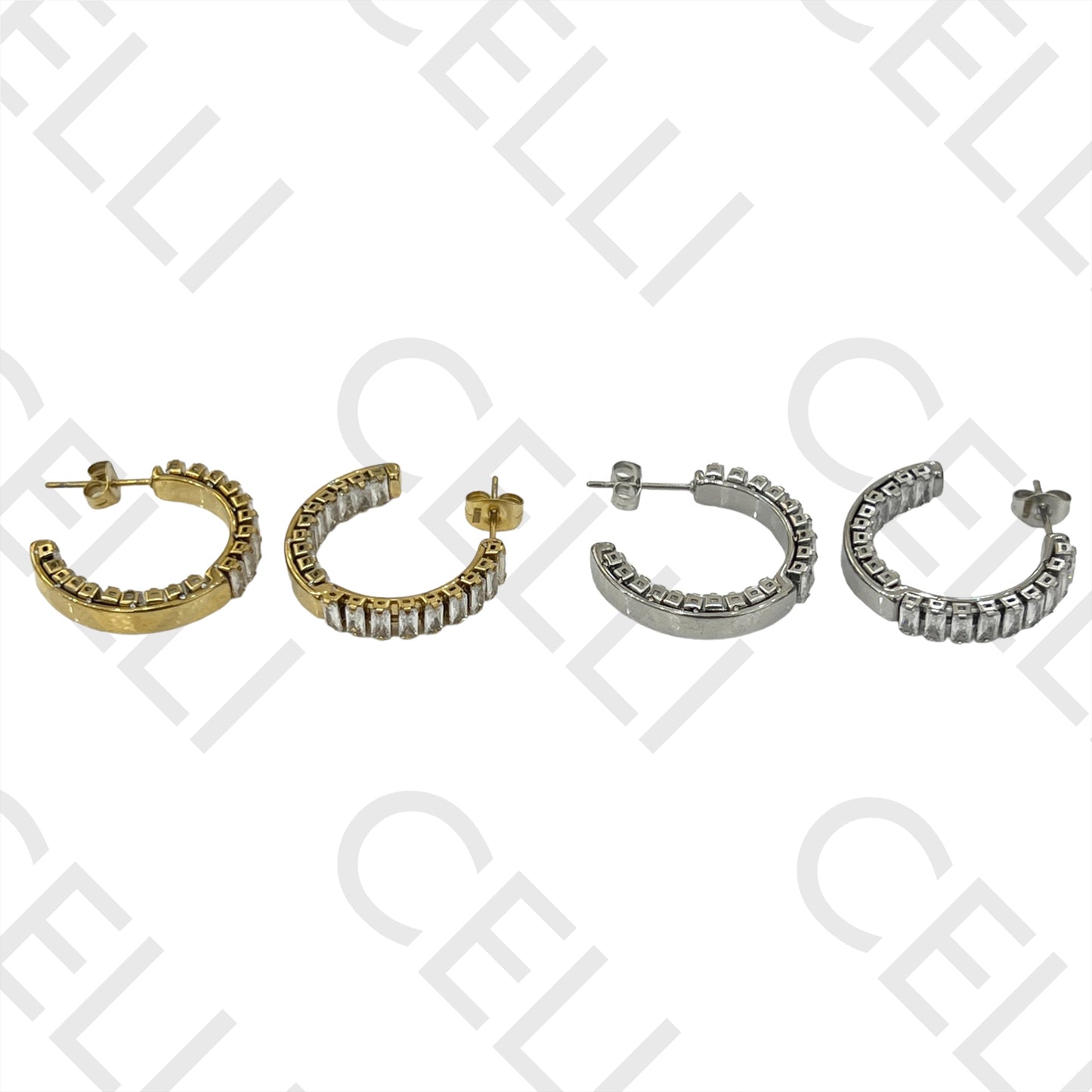 Brinco Argola de Aço - brilhantes zirconias