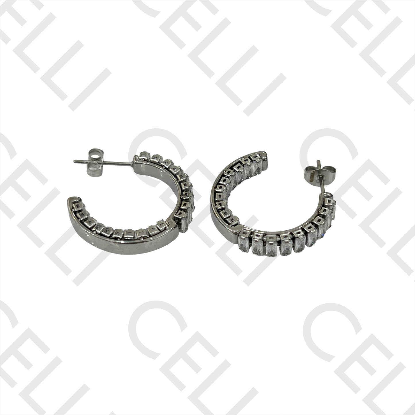 Brinco Argola de Aço - brilhantes zirconias