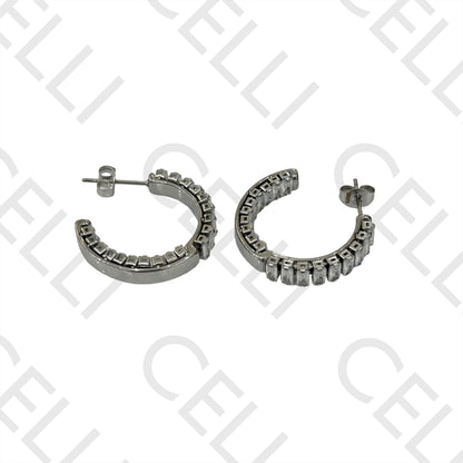 Brinco Argola de Aço - brilhantes zirconias