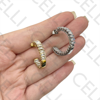 Brinco Argola de Aço - brilhantes zirconias