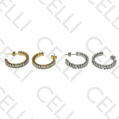 Steel Hoop Earring - Brilliant Zirconias