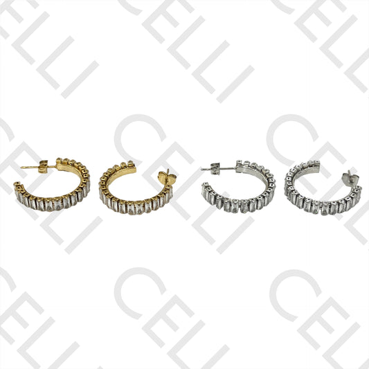 不锈钢耳环 - 闪亮锆石