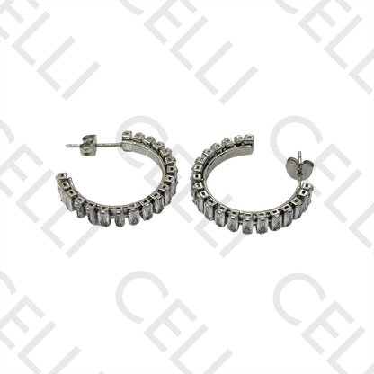 Steel Hoop Earring - Brilliant Zirconias