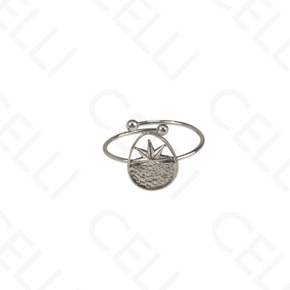 Anillo de Acero Ajustable - trébol con perlas