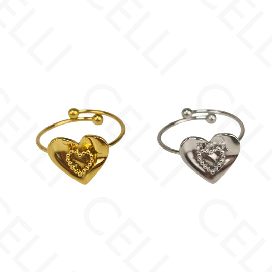 Anillo de Acero Ajustable - trébol con perlas