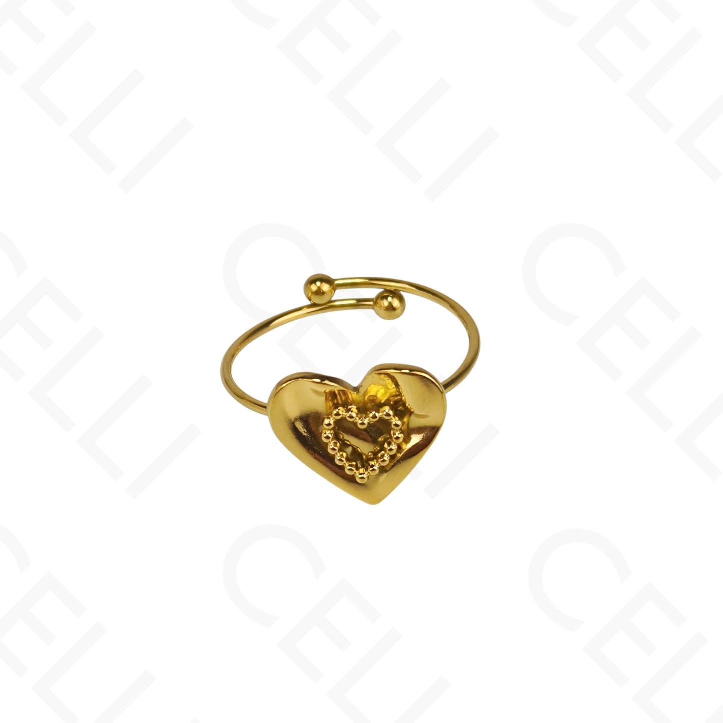 Adjustable Steel Ring - clover with pearls