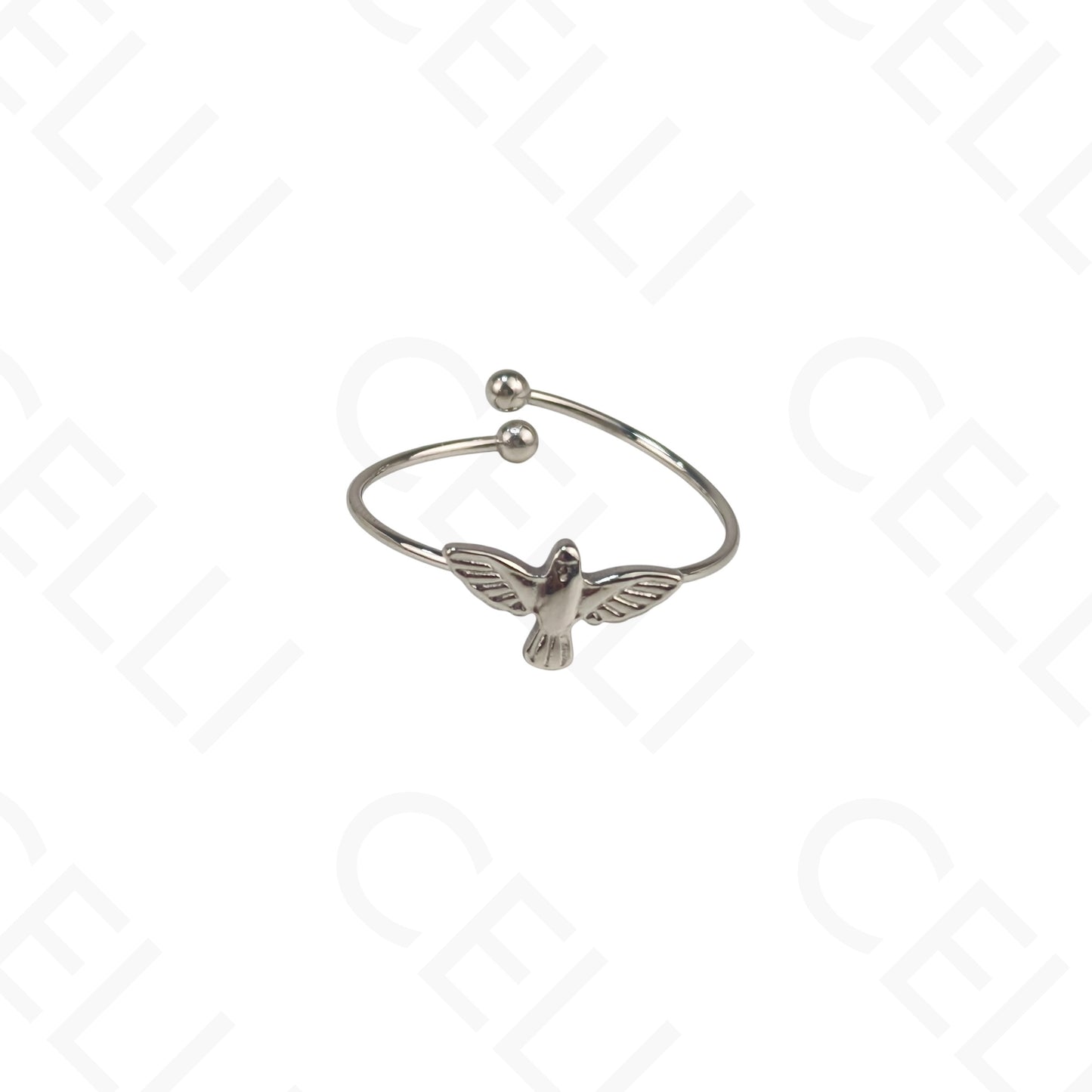 Anillo de Acero Ajustable - trébol con perlas