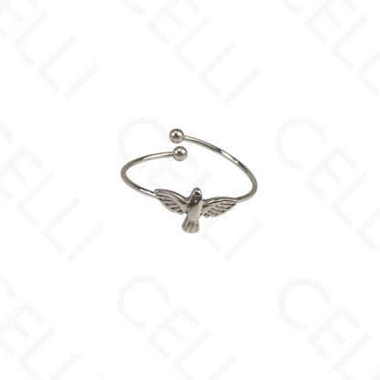 Anillo de Acero Ajustable - trébol con perlas