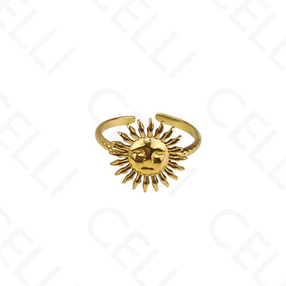 Anillo de Acero Ajustable - sol con rostro