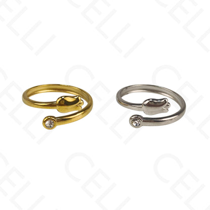 Anel de Aço Ajustável - tulipa com brilhante