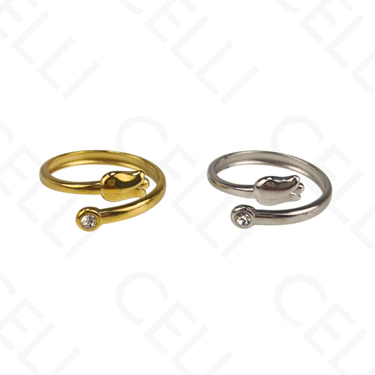 Anillo de Acero Ajustable - tulipán con brillo